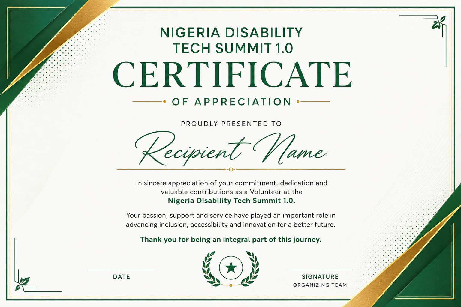 NDTS volunteer certificate
